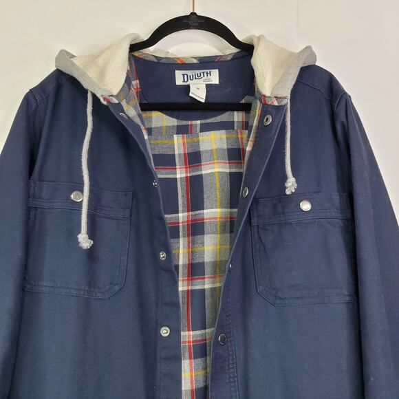 Duluth Trading Co Men's Full Zip Flannel Lined Hooded Canvas Jacket Navy • M - Picture 2 of 12